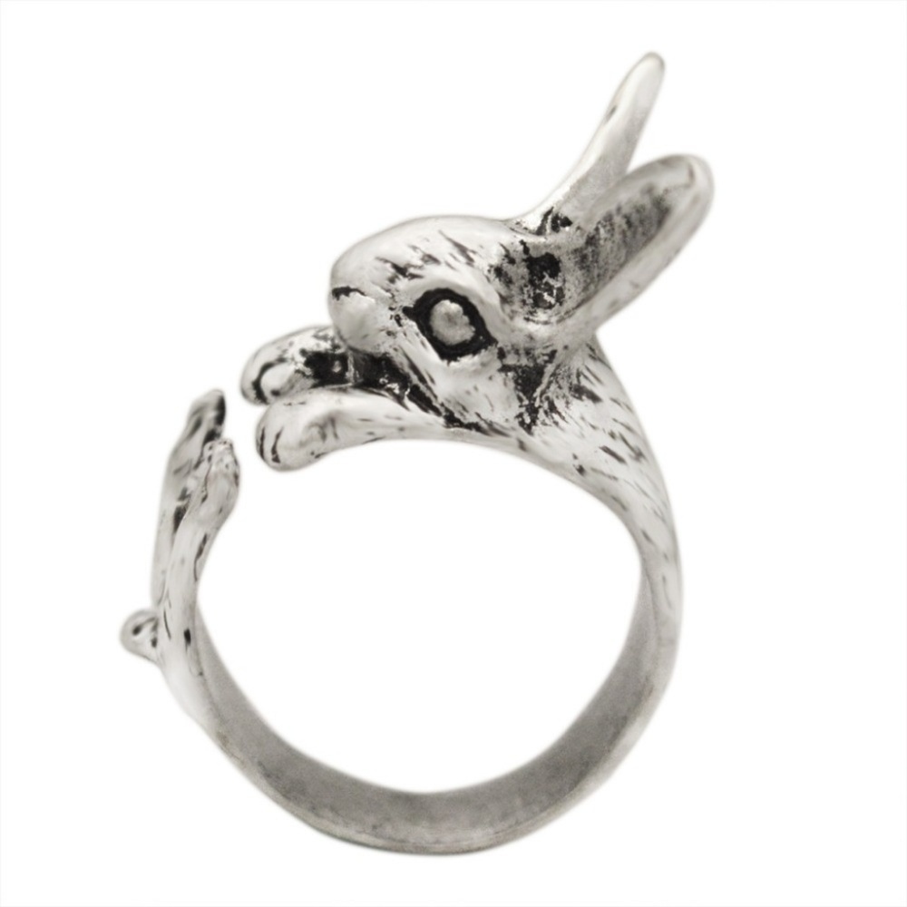 Silver Bunny Rabbit Statement Ring Adjustable - Picture 6 of 7